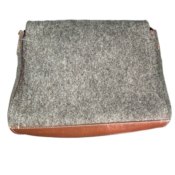 Wool & Leather Shoulder Messenger Bag With Adjustable Strap - Picture 3 of 7